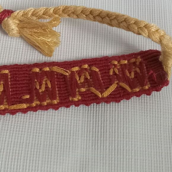 Handmade One Size Red & Yellow Adjustable Sliding Knot Woven Yarn Fall Bracelet - Picture 9 of 9